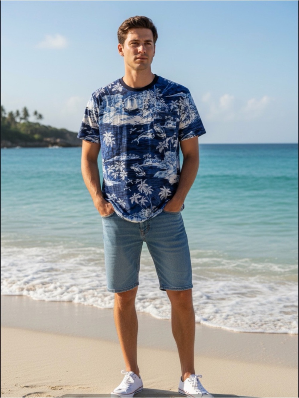 polo Ralph Lauren XXL flying fish with palms short sleeve hawaiian tee s…